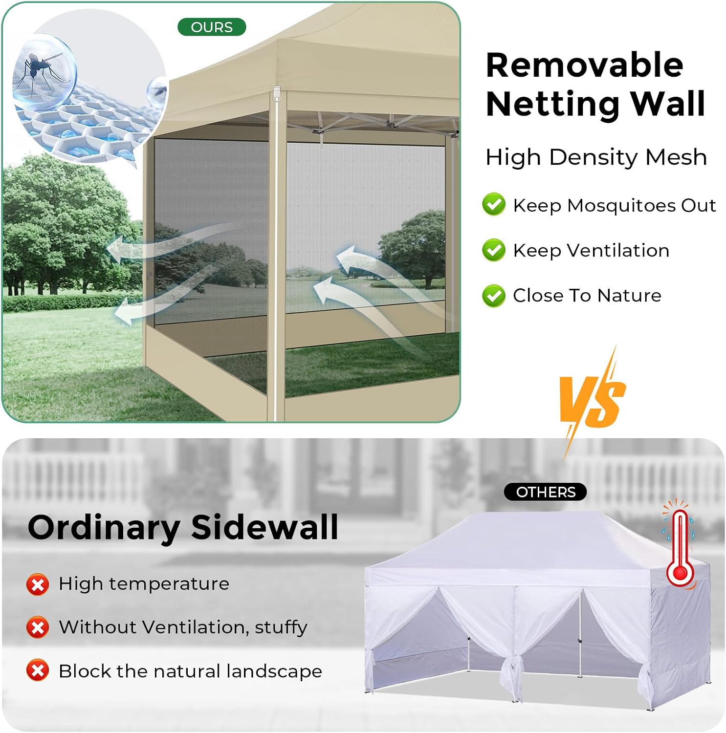 COBIZI 10x30 Heavy Duty Pop Up Canopy Tent with 8 Sidewalls, Easy Set Up Outdoor Waterproof Screen Commercial Party Tent with Mosquito Netting for Parties Backyard Patio, Roller Bag, Khaki