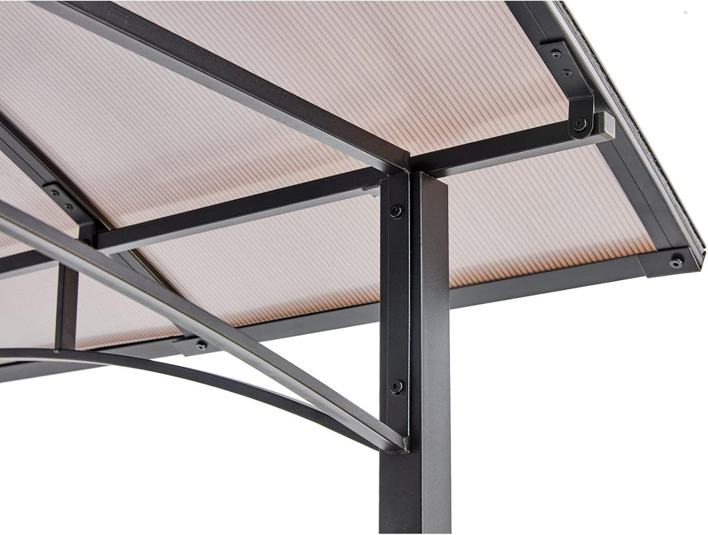 8'x5' Hardtop Grill Gazebo, Outdoor BBQ Gazebo with Interlaced Vented Polycarbonate Roof, Permanent Hard Top Gazebos with Two Shelves, Steel Barbeque Grill Canopy for Patio, Deck, Backyard and Garden