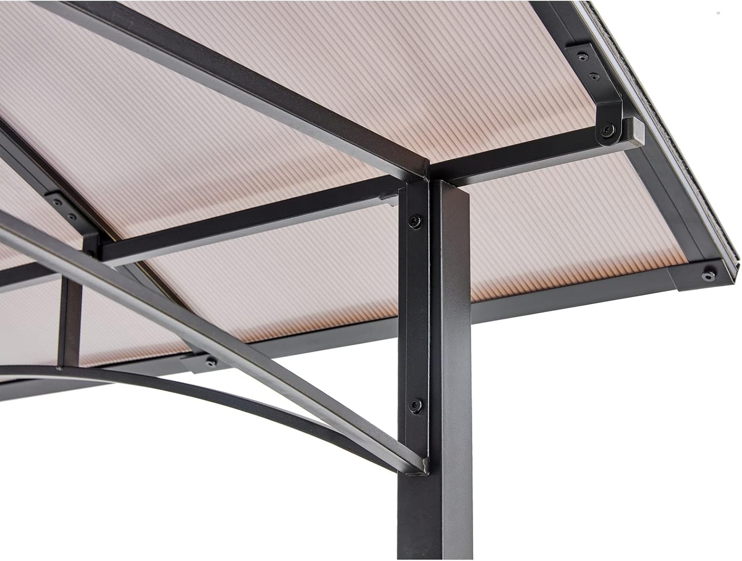 8'x5' Hardtop Grill Gazebo, Outdoor BBQ Gazebo with Interlaced Vented Polycarbonate Roof, Permanent Hard Top Gazebo with Two Shelves, Steel Barbeque Grill Canopy for Patio, Deck, Backyard and Garden