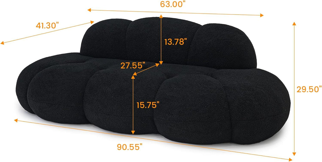 JACH Boneless Cloud Couches for Living Room Apartment, Modern Comfy Upholstered Sofa, Modern Leisure Sofa, Upholstered Couch for Bedroom, Small Space (Black, No Assembly Required)