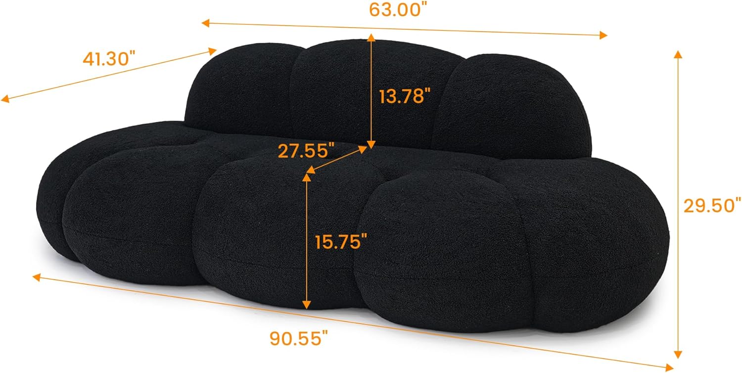 JACH Boneless Cloud Couches for Living Room Apartment, Modern Comfy Upholstered Sofa, Modern Leisure Sofa, Upholstered Couch for Bedroom, Small Space (Black, No Assembly Required)