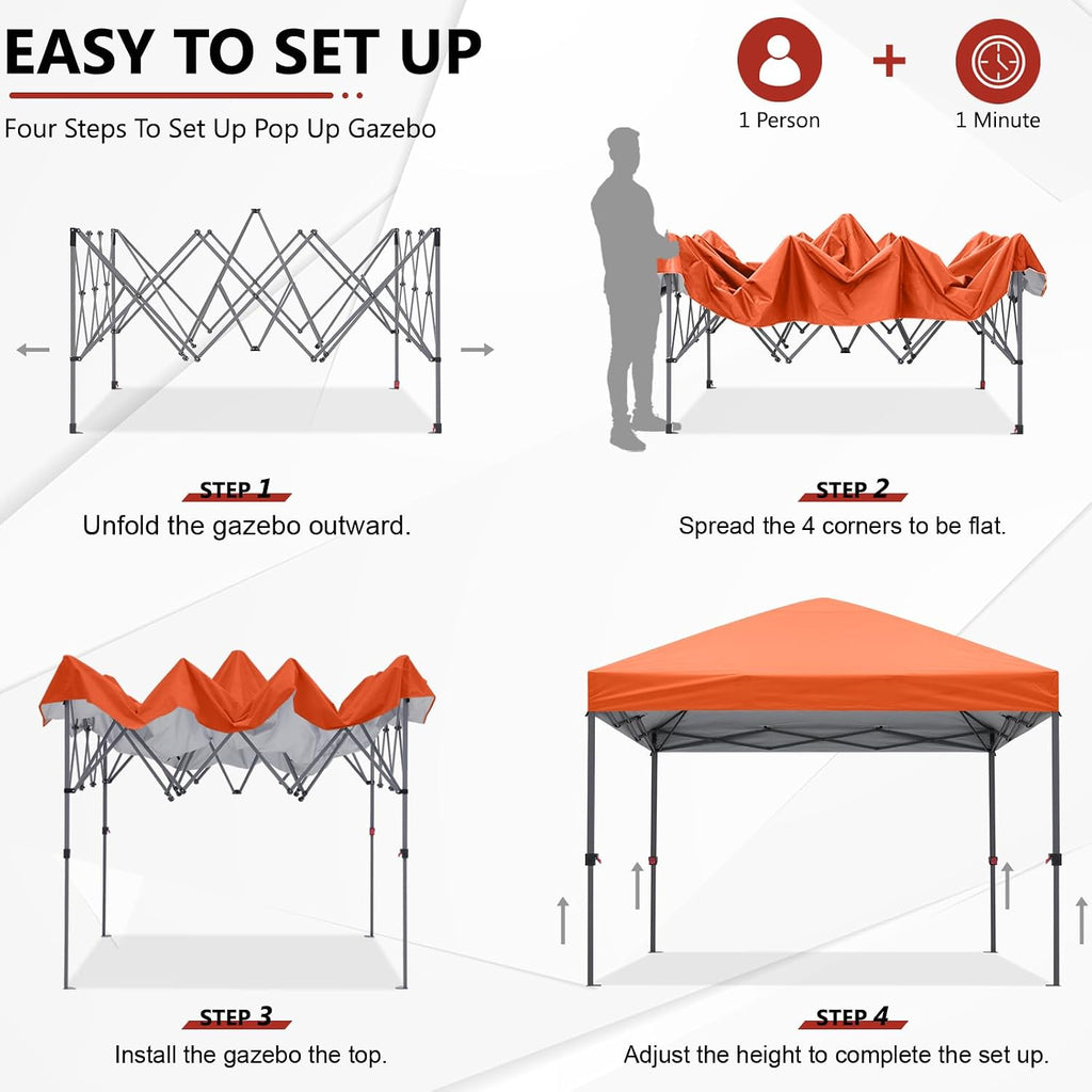 ABCCANOPY Pop Up Canopy - Outdoor Patio Portable Canopy Tent Heavy Duty for Backyard and Deck with 4 Sandbags(Orange, 8x8)