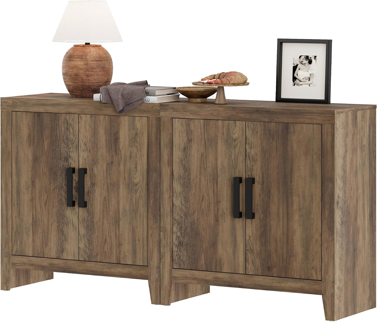 WAMPAT Farmhouse TV Stand for TVs up to 65 Inch, Rustic Wood Entertainment Center & Media Console with 4 Storage Doors, Accent Cabinet for Living Room, Hallway, Rustic Brown