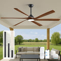 72 Inch Outdoor Ceiling Fan with Light, WiFi Smart Alexa/App/Remote Control, 6 Modern Farmhouse Solid Wood Blades, High CFM Reversible Quiet DC Motor, Damp Rated for Large Patios, Indoor High Ceiling