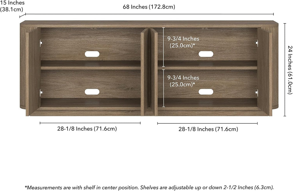 Henn&Hart Fluted TV Stand for TVs up to 75' with 2 Storage Cabinets with an Adjustable Shelf for Living Room, Family Room, or Office, Weathered Gray
