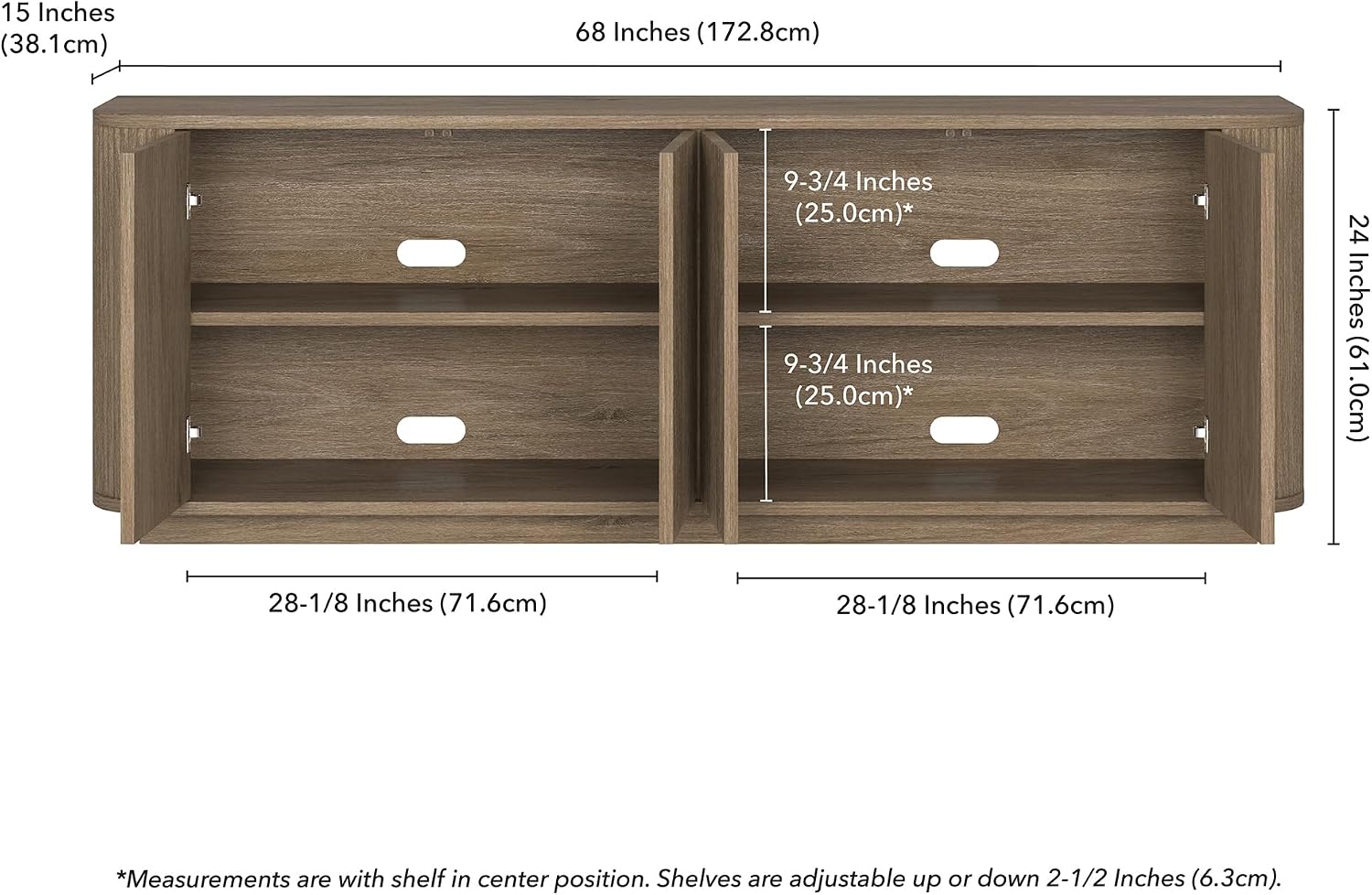 Henn&Hart Fluted TV Stand for TVs up to 75' with 2 Storage Cabinets with an Adjustable Shelf for Living Room, Family Room, or Office, Weathered Gray