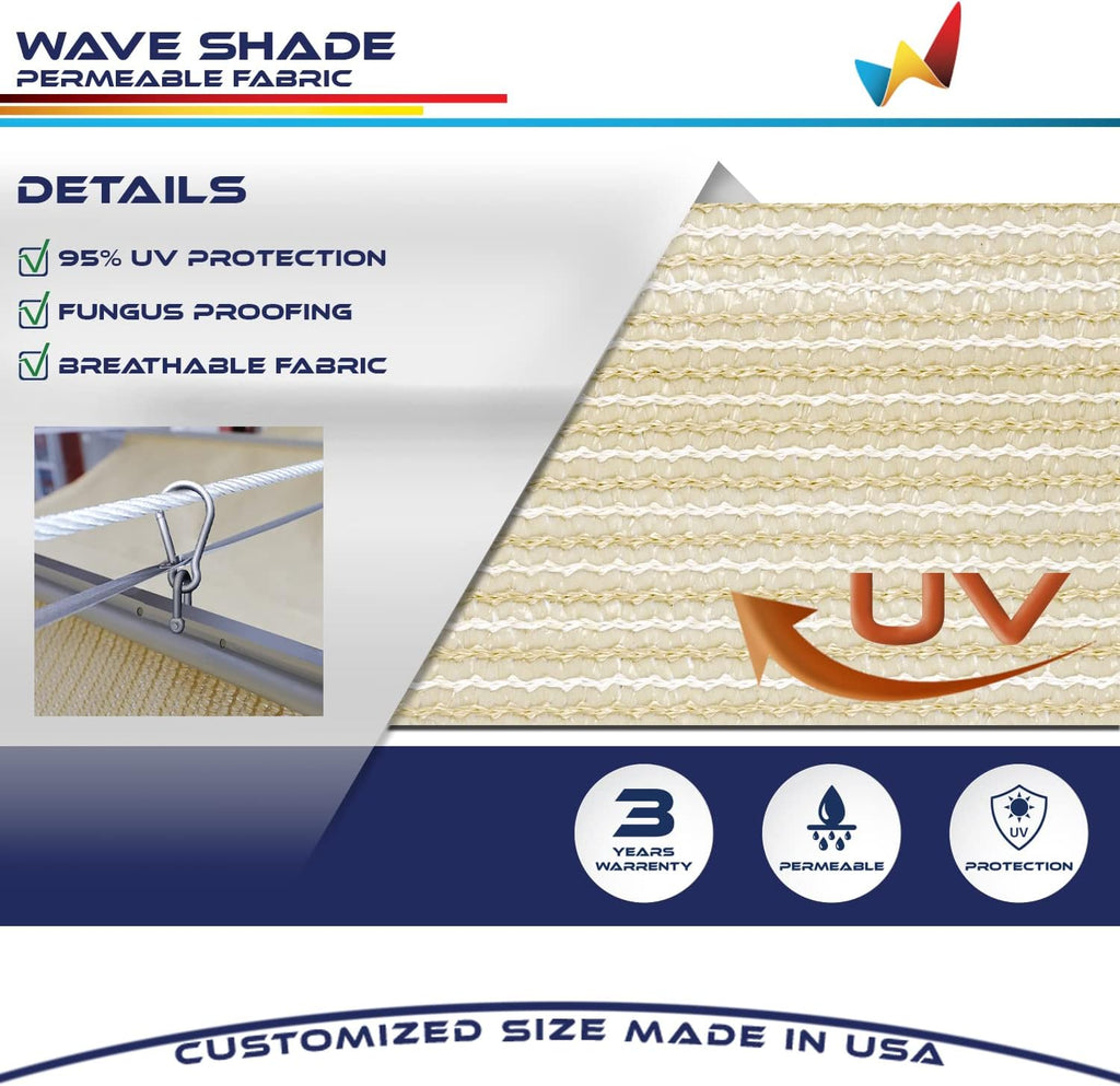 Windscreen4less 4' x 20' Retractable Sun Shade Canopy Cover Sliding Wave Shade Sail for Pergola Patio Deck Yard Gazebo Outdoor (Beige)