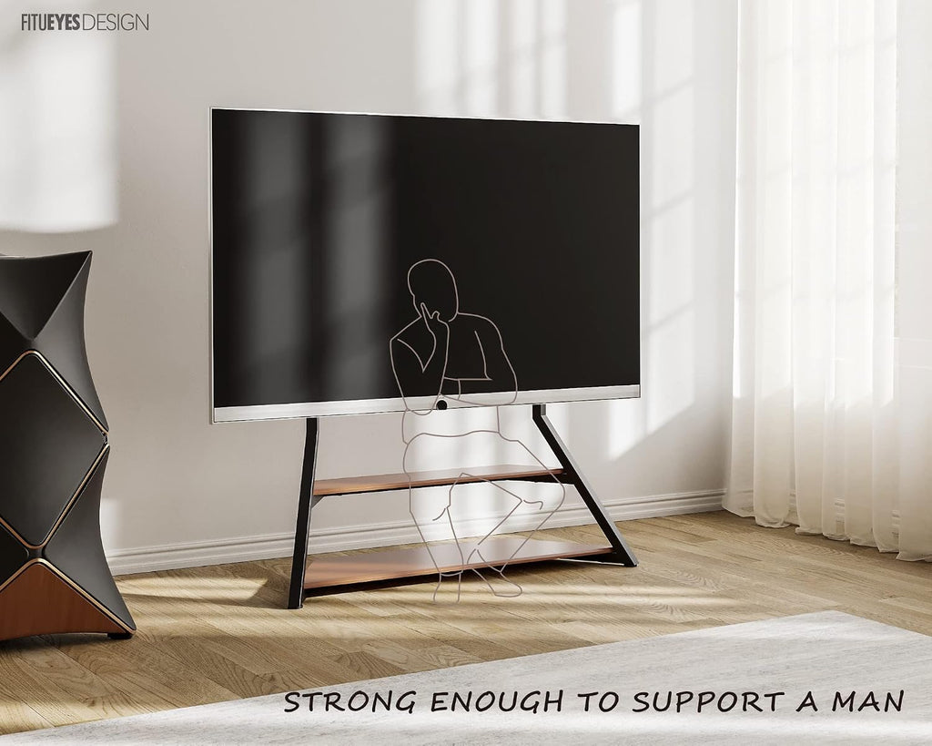 FITUEYES Design Large TV Floor Stand for 75 77 85 86 90 100 Inch TVs, Heavy Duty TV Stand Mount with Large Wood Entertainment Shelf, Modern Living Room Television Stands, Up to 187 lbs, Eiffel Series