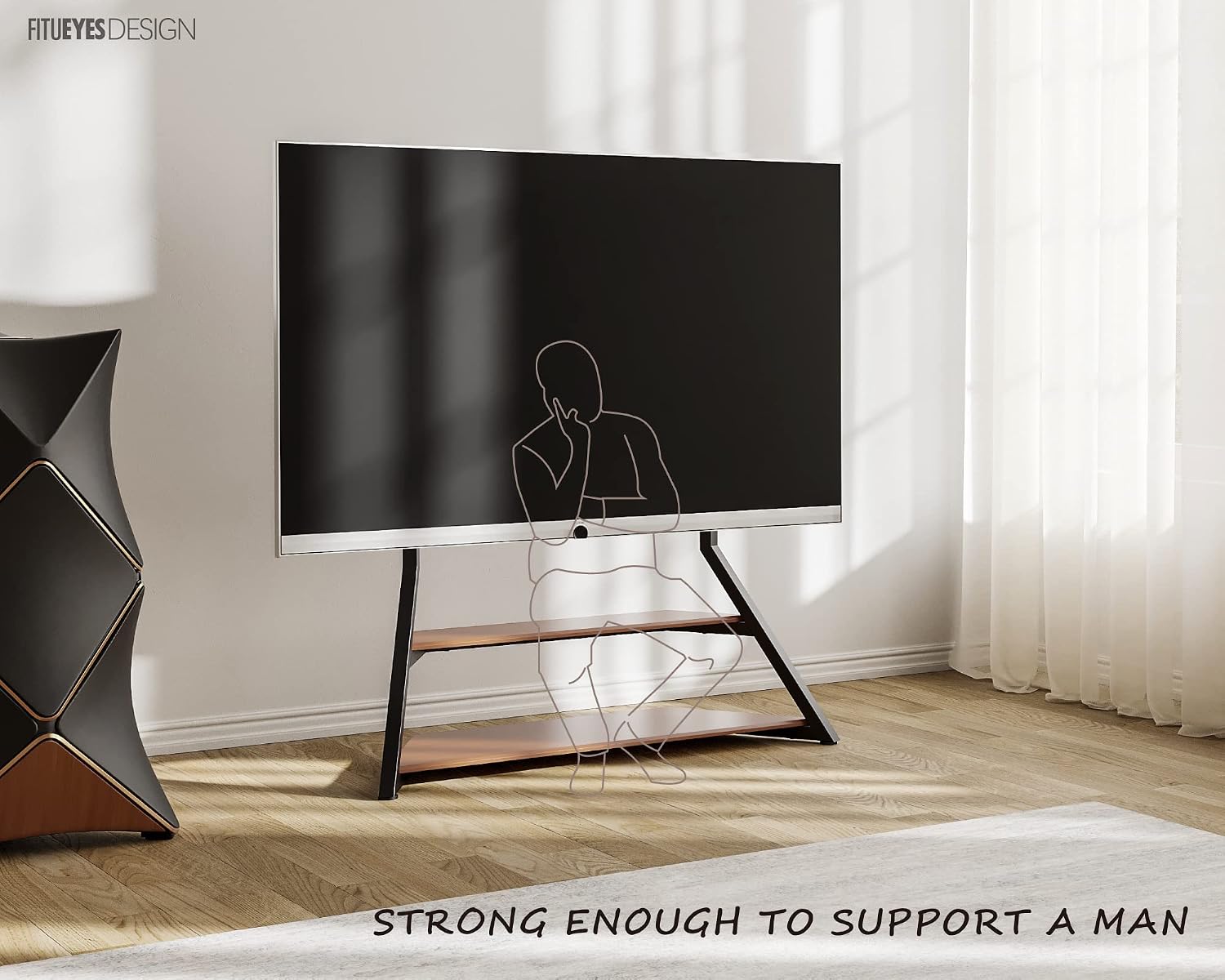 FITUEYES Design Large TV Floor Stand for 75 77 85 86 90 100 Inch TVs, Heavy Duty TV Stand Mount with Large Wood Entertainment Shelf, Modern Living Room Television Stands, Up to 187 lbs, Eiffel Series
