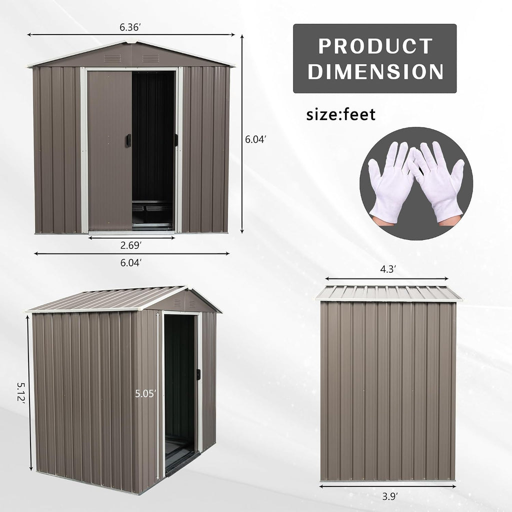 6X5 ft Outdoor Metal Storage Shed with Floor Floor, Lockable Galvanized Steel Tool Shed with Sliding Door and Air Vent, Waterproof Garden Storage House for Backyard, Patio