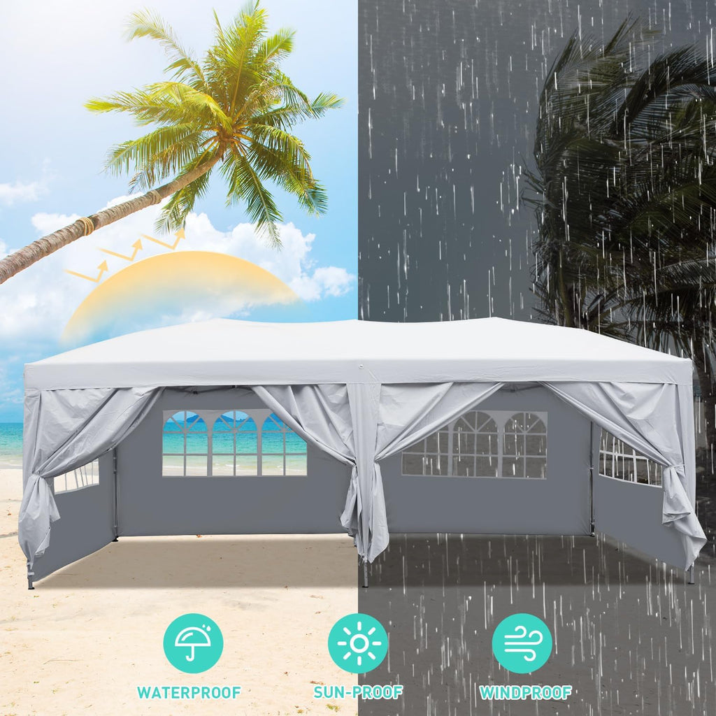 GDY 10x20 ft Instant Pop up Canopy, Party Tent Folding Heavy Duty Gazebos with Removable Sidewalls and Wheeled Bag.