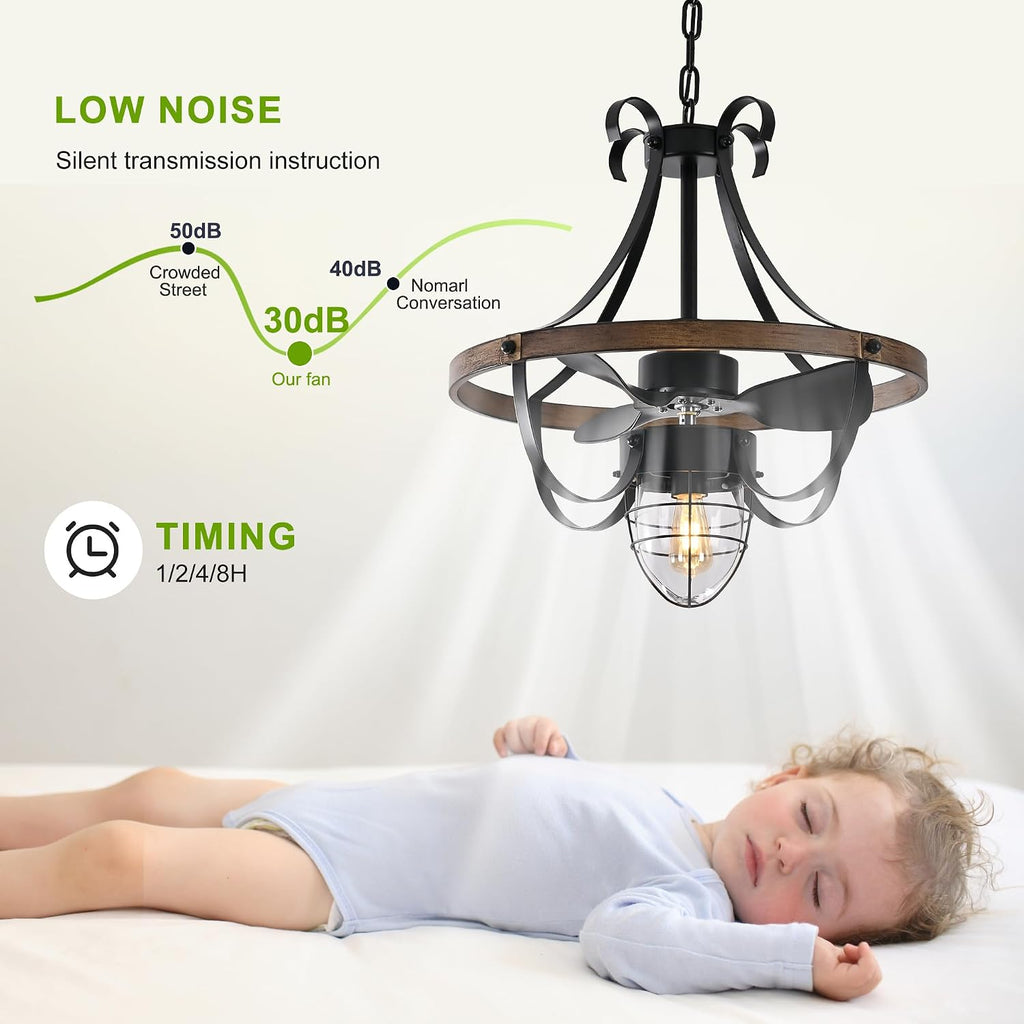 Garwarm Waterproof Outdoor Ceiling Fan with Lights and Remote,IP44 Black Outdoor/Indoor Ceiling Fans for Patios 6-Speed DC Motor, Farmhouse Gazebo Fan for Porch Pavilion