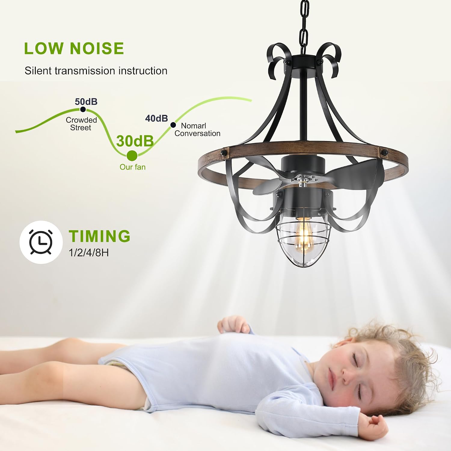 Garwarm Waterproof Outdoor Ceiling Fan with Lights and Remote,IP44 Black Outdoor/Indoor Ceiling Fans for Patios 6-Speed DC Motor, Farmhouse Gazebo Fan for Porch Pavilion