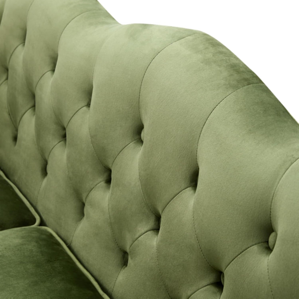 HITHOS 78' Velvet Sofa Couch, Soft 3 Seater Sofa Couche for Living Room, Button Tufted Comfy Couch Modern Sofa with Upholstered Cushion, Gold Trim, Solid Wood Legs for Dorm Bedroom Apartment, Green