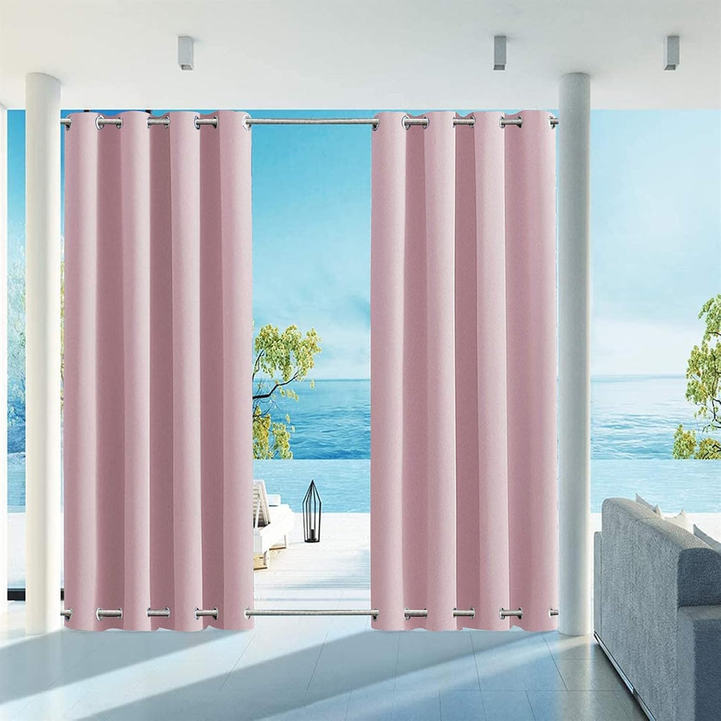 SK Studio Outdoor Curtains for Patio Waterproof Sunlight Block Rustproof Grommet Top and Bottom Windbreak Privacy Curtain for Gazebo, Front Porch, Pergola, 2 Panels, Light Pink, 100' W x 96' L