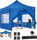 COBIZI 10x10 Pop Up Canopy with Sidewalls Heavy Duty Party Tent with Removable Awning Easy Up Outdoor Canopy Wedding, All Season Windproof&Waterproof with Roller Bag UPF 50+, Blue