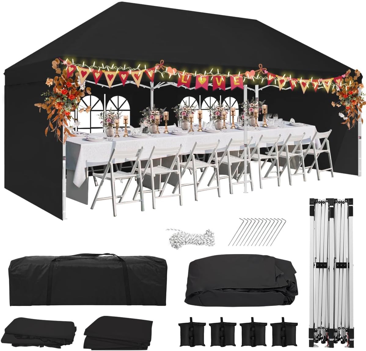 Eachbid 10x20 Pop Up Canopy Gazebo with 4 Removable Sidewalls, Windows, Carry Bag, Portable Waterproof Outdoor Tent, Commercial Instant Gazebo Tent for Patio/Outdoor/Wedding Parties and Events