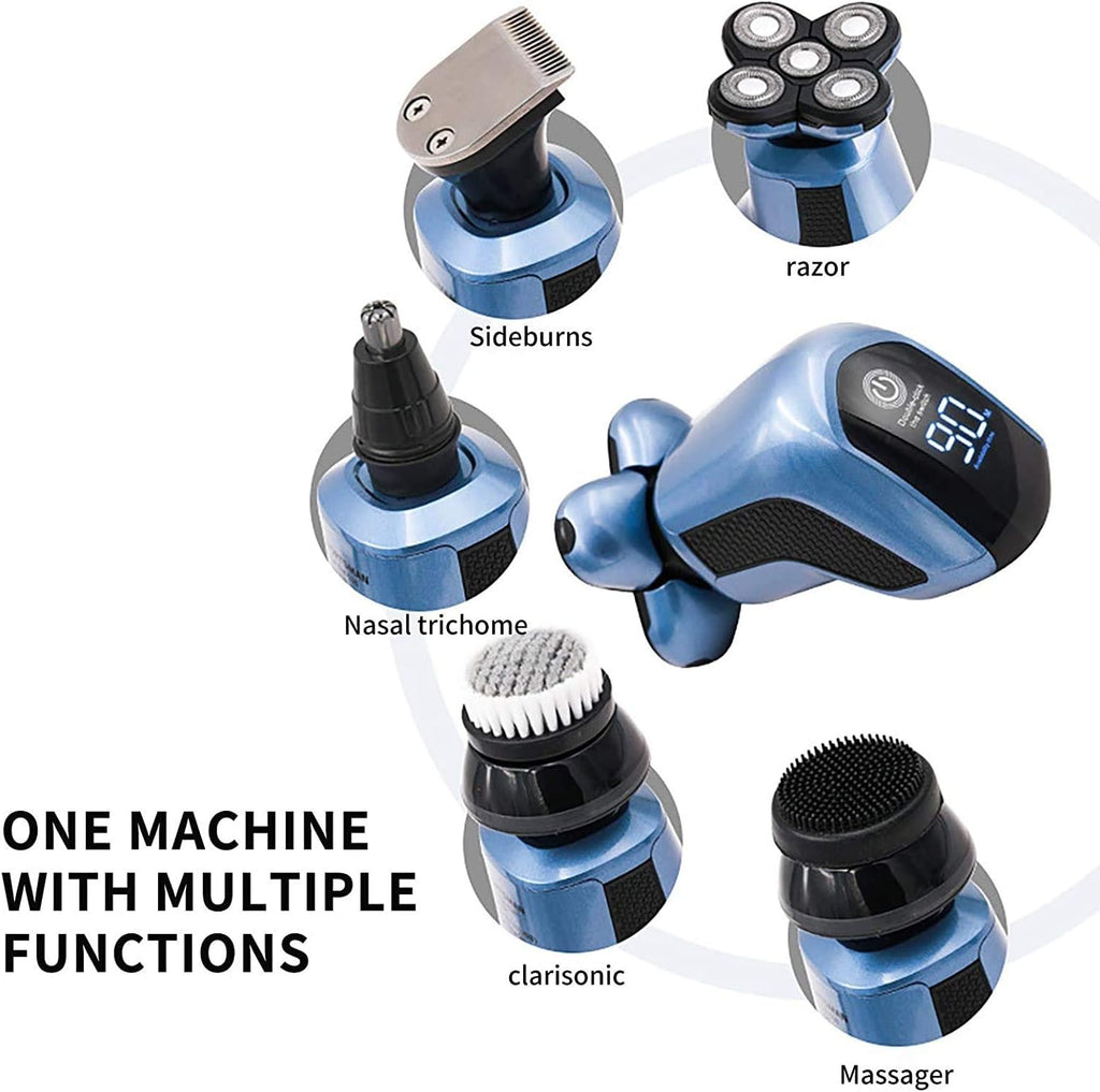 5 in 1Electric Shavers for Men Bald Head Shaver Mens Electric Razors for Shaving Rechargeable Cordless Wet/Dry Rotary Shaver with Clippers Nose Hair Trimmer Facial Cleansing Brush