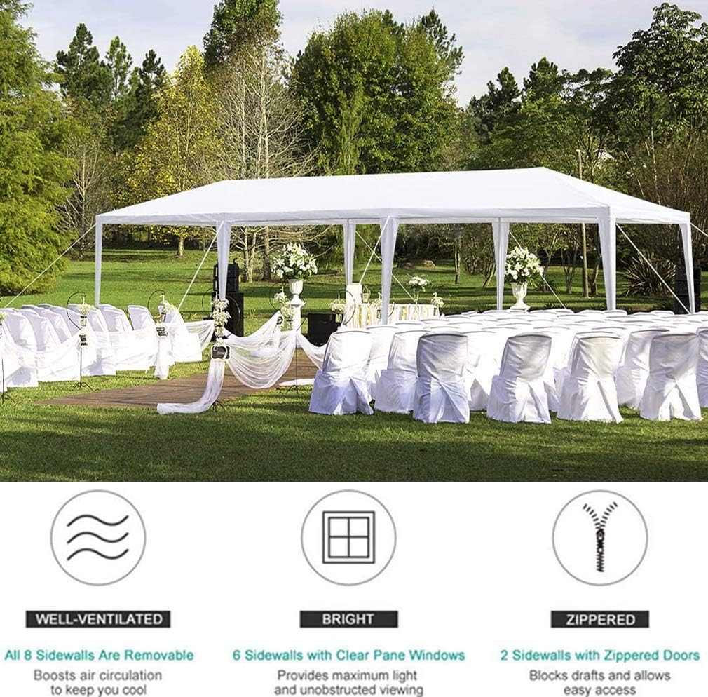 Outdoor Wedding Party Tent,10x30 FT White Gazebo Canopy Tent,Camping Shelter Heavy Duty Grill Gazebo Pavilion,Large Commercial BBQ Patio Tent