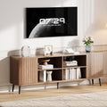 70' Fluted TV Stand for Living Room , Mid Century Modern Television Stand with Open Storage Shelves for Up to 75 Inch TVs, Entertainment Center Media Console TV Cabinet with Adjustable Shelves