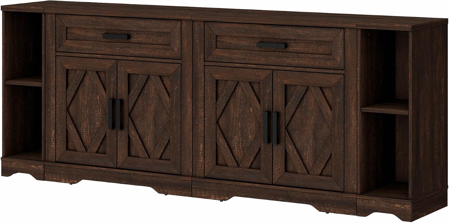 WAMPAT 82.7' W TV Stand for up to 95' TVs,Farmhouse Entertainment Center with Storage Barn Door Cabinet,TV Console Table with Media Cabinet and Drawers for Living Room,Bedroom,Dark Brown
