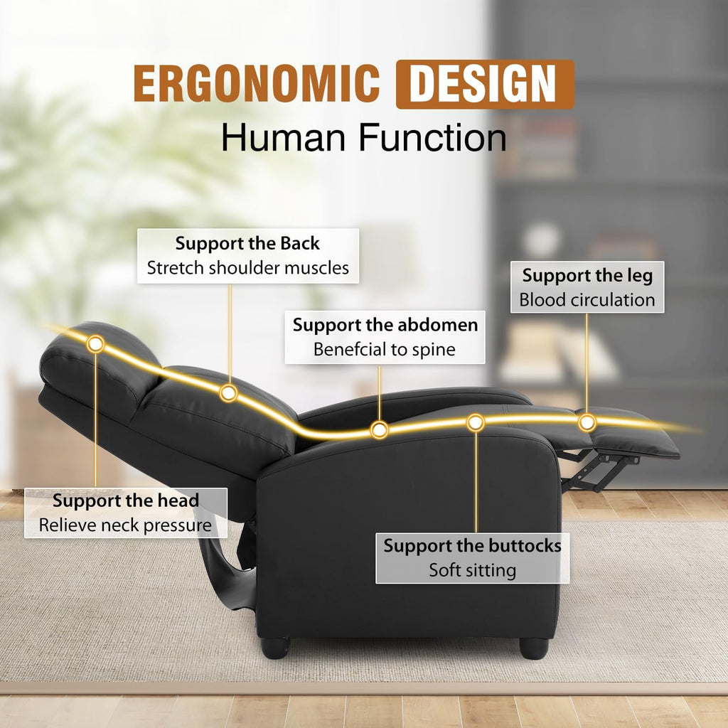 FDW Recliner Chair Push Back Sofa Home Theater Seating with Lumbar Support and Leather Padded Seat Backrest for Living Room