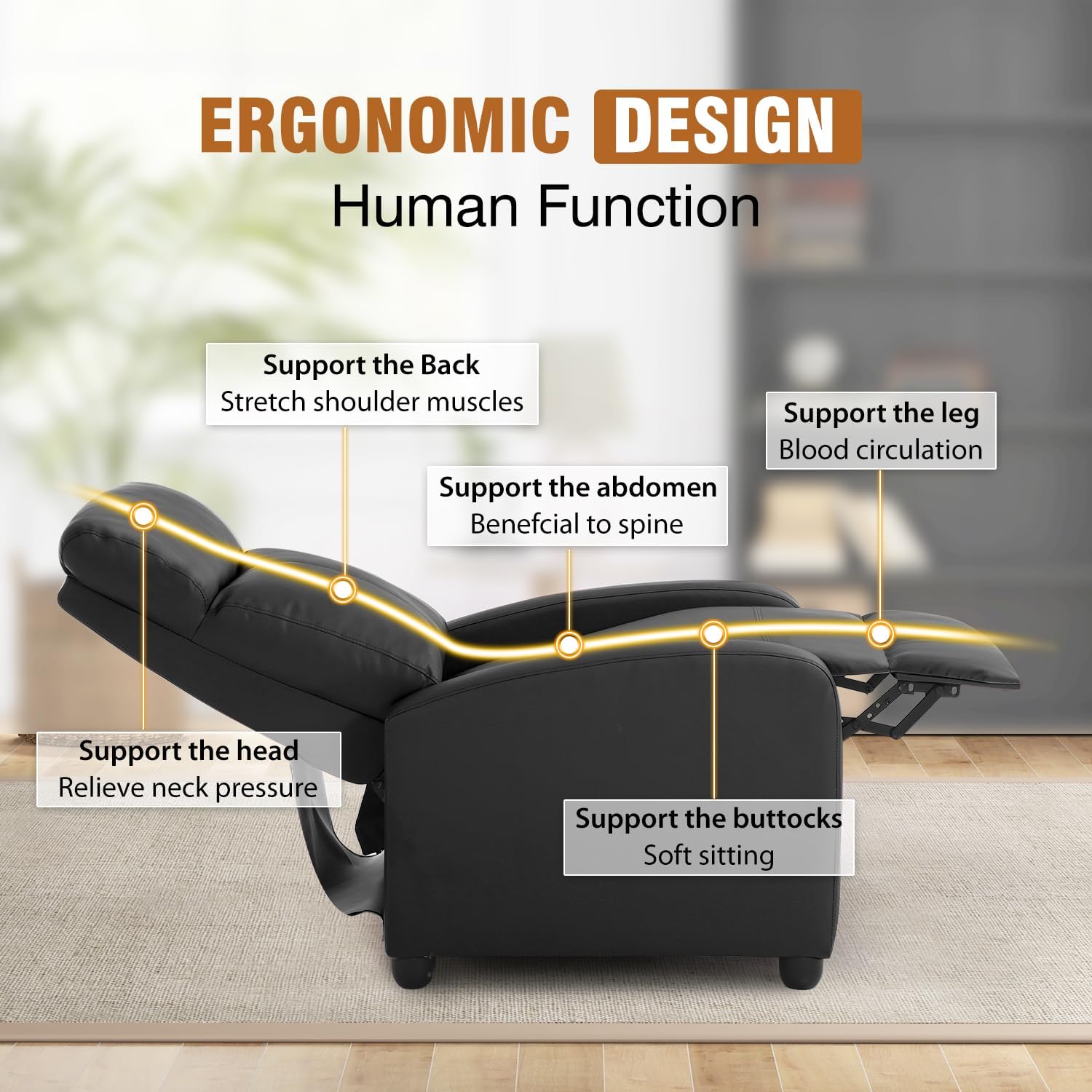 FDW Recliner Chair Push Back Sofa Home Theater Seating with Lumbar Support and Leather Padded Seat Backrest for Living Room