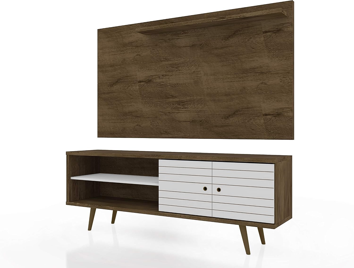 Manhattan Comfort Liberty Mid Century Modern TV Stand for Televisions up to 60 Inches, Bedroom and Living Room Entertainment Center with Storage, Shelves, and Cabinet, 63' Wide, Rustic Brown/White