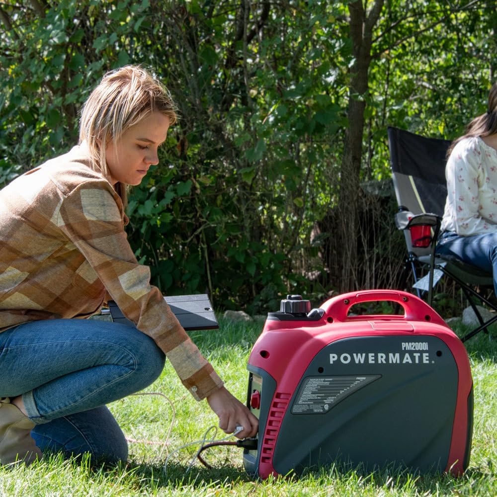 Powermate PM2000i 2,000-Watt Gas-Powered Portable Inverter Generator - Quiet Performance - Ideal for Home, Camping, RV and Outdoor Activites - Reliable Power for Emergencies and Recreation - Red/Black