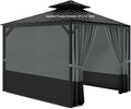 Gazebo Privacy Curtains 10' x 12' with Zipper 4-Panels Side Wall Universal Replacement for Patio, Outdoor Canopy, Garden and Backyard Gray and Black (Curtain Only)