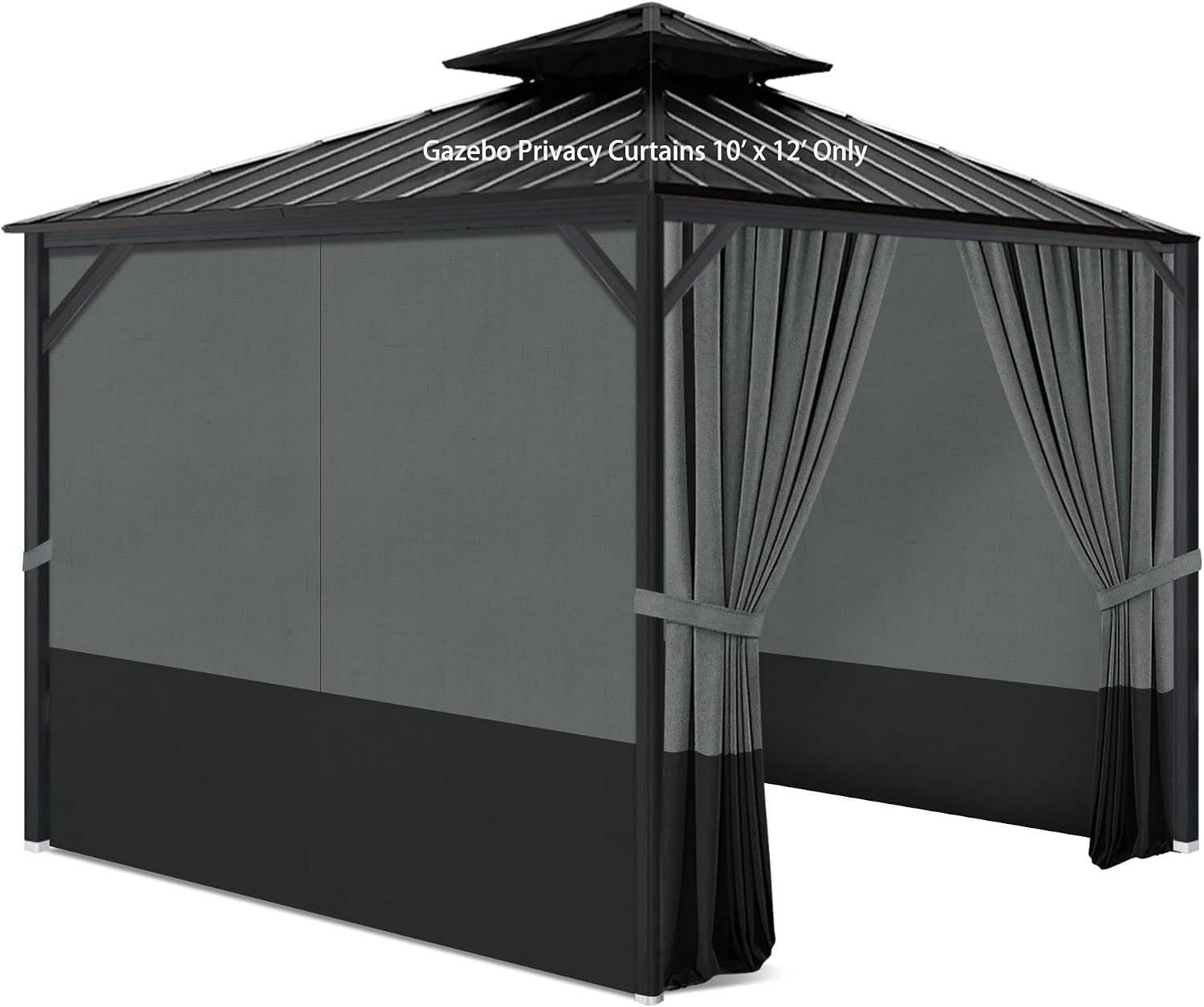 Gazebo Privacy Curtains 10' x 12' with Zipper 4-Panels Side Wall Universal Replacement for Patio, Outdoor Canopy, Garden and Backyard Gray and Black (Curtain Only)