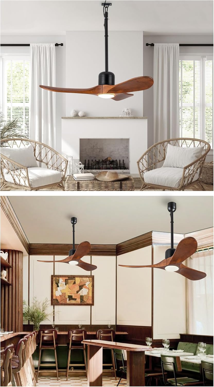 42 Inch Outdoor Ceiling Fan with Light and Remote, Wet Rated Wood Gazebo Fan with 16ft Plug-in Cord, 3 Walnut Blades Farmhouse Patio Fan, Reversible DC Motor, Memory Function, Matte Black
