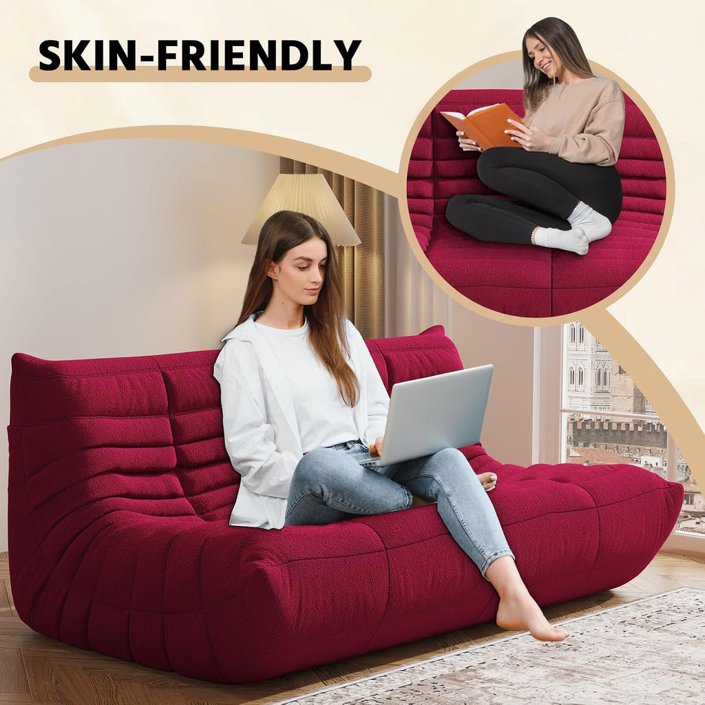 3-Seater Giant Loveseat Boneless Bean Bag Chair for Adults - Teddy Fleece Fireside Accent Chair with Memory Foam, Comfy Lazy Floor Sofa Couch Chaise Lounge for Living Room Bedroom Theater
