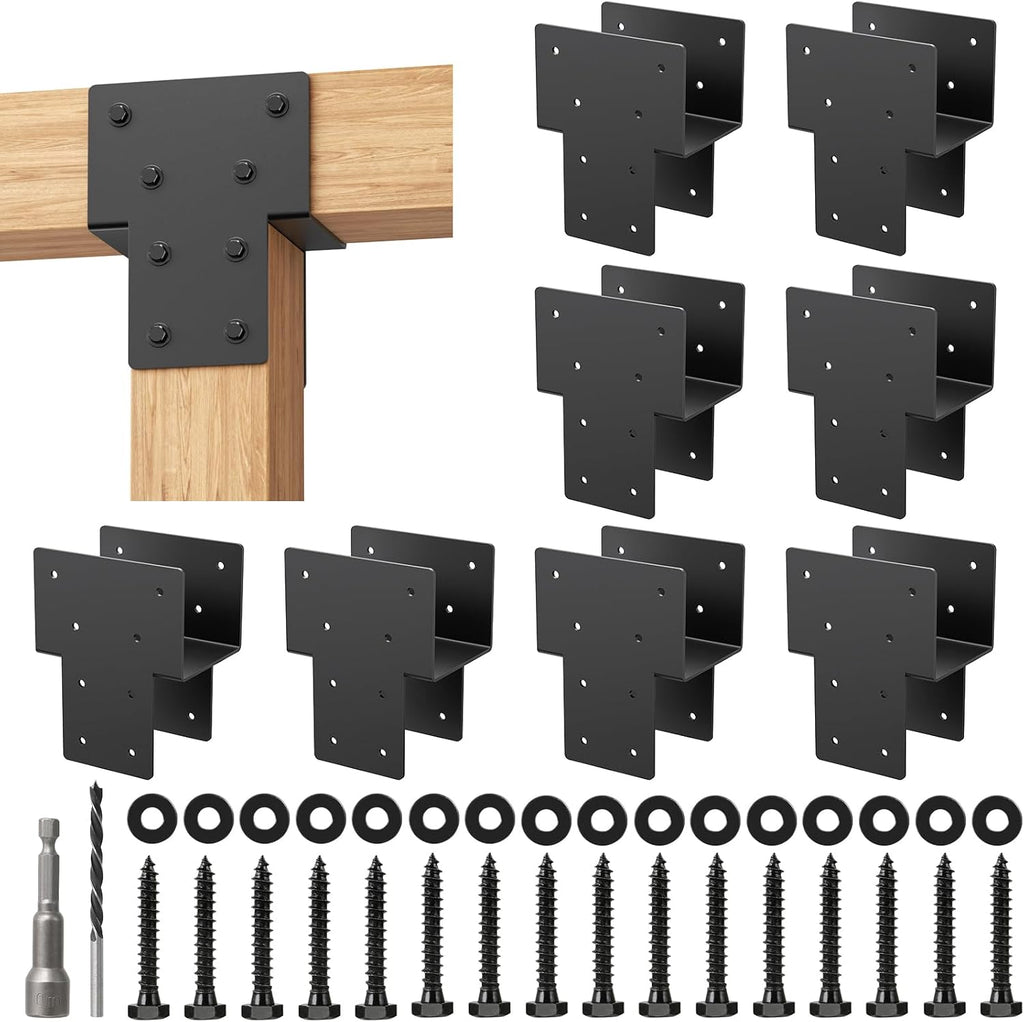 4x4 Post Caps Tie Brackets (Actual 3.5'x3.5') -8 Pack Heavy Duty Galvanized Steels Pergola Connector Brackets for Wood Posts, Gazebo & Deck Beams (Black)