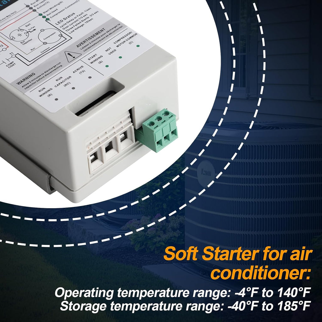 16-32A Soft Start Module for 4-7 Ton Residential HVAC Air Conditioners, Reverse Motor Protection, AC Soft Start Kit Replace for Generator System