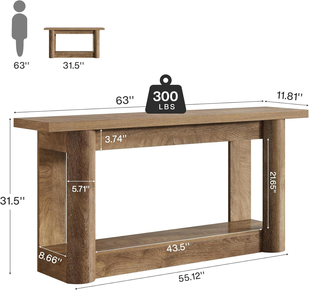 Tribesigns 63-Inch Farmhouse Console Table, 2-Tier Storage Sofa Table Behind The Couch, Narrow Long Entryway Furniture for Home Hallway, Entrance, Living Room, Brown