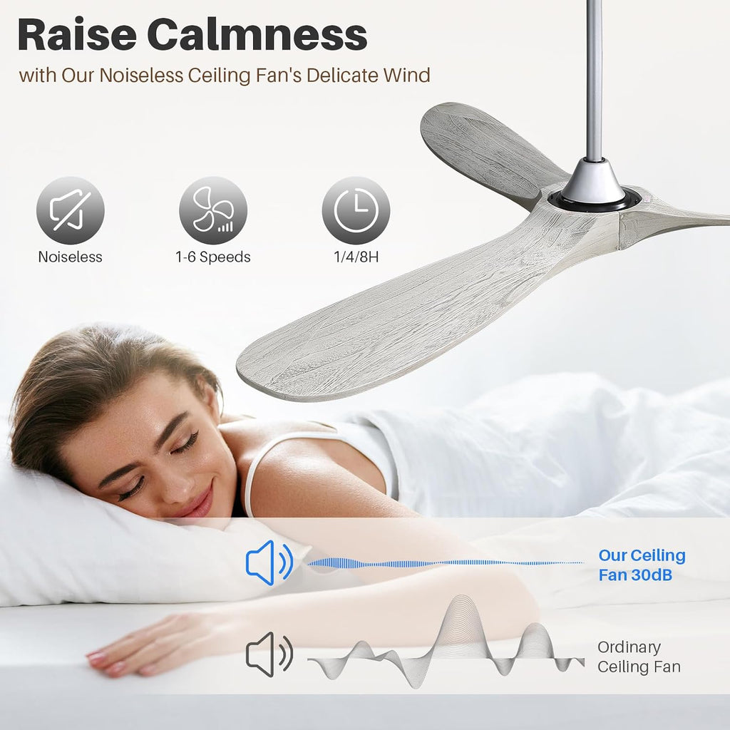 CACI Mall 60' Ceiling Fan no Light, Outdoor Ceiling Fans for Patios Without Lights, Remote Control, Solid Wood 3 Blades, Quiet, Indoor Ceiling Fan for Living Room, Patio, Bedroom, Porch, Farmhouse