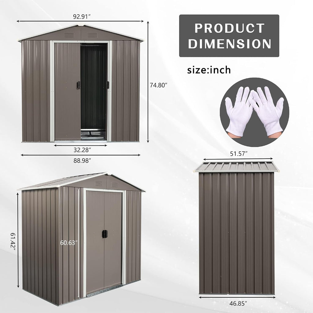8x4 ft Outdoor Metal Storage Shed with Floor Floor, Lockable Galvanized Steel Tool Shed with Sliding Door and Air Vent, Waterproof Garden Storage House for Backyard, Patio