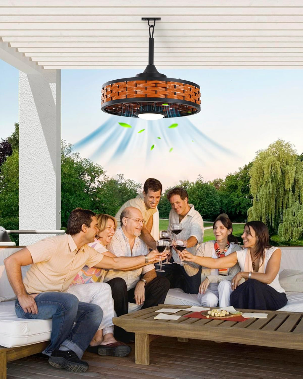 Outdoor Ceiling Fans with Light for Patios, 20' Weatherproof Gazebo Fan with Hanging Hook, Remote Control & APP, 6 Speeds, 3CCT, Caged Plug in Ceiling Fan for Patio