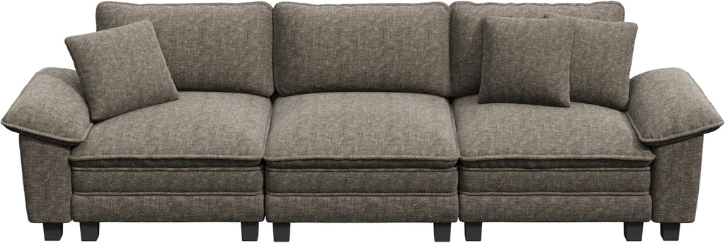 PHI VILLA Modern Modular Couches Sets, 123.6' Cloud Sectional Sofa with Upholstered Deep Seat, 3-Seater Couch for Living Room Small Spaces, Chenille Fabric, Smoky Grey