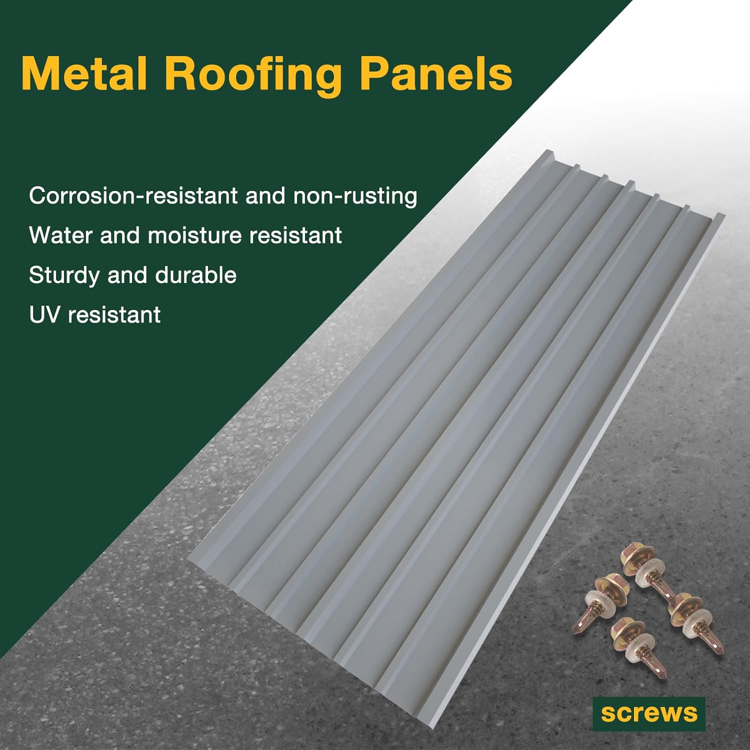 NeatiEase 10 Pcs Metal Roofing Panels, 5.1 Feet Corrugated Galvanized Roofing Panels Metal Siding Panels with Steel Screws for Pergola, Gazebo, Shed, Outdoor Storage, Chicken Coop, Patio,Garages