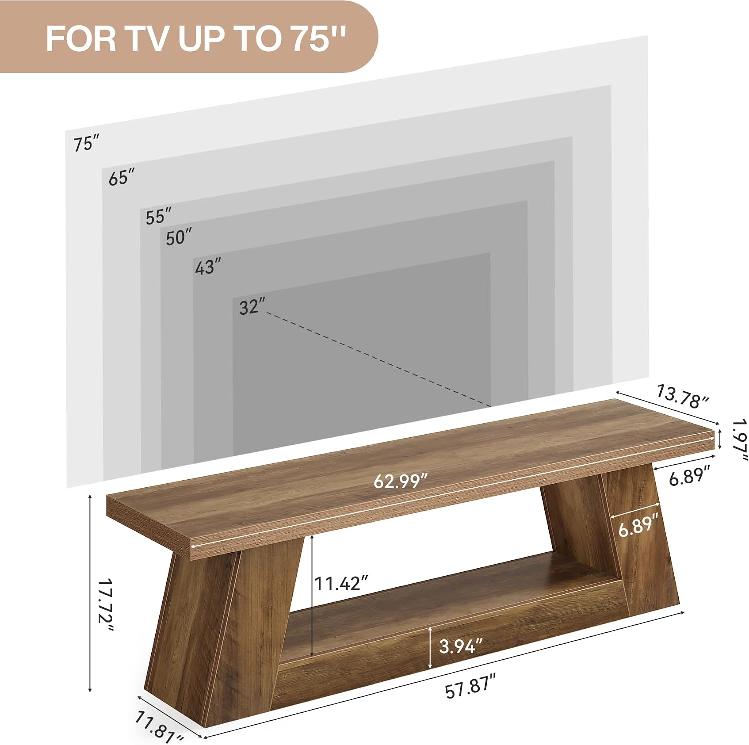 Tribesigns 63' TV Stand for 55/60/65/75-Inch TVs, Rustic Extra Long Media TV Console with Storage Shelve, Entertainment Center Television Stand for Living Room, Bedroom (Brown)
