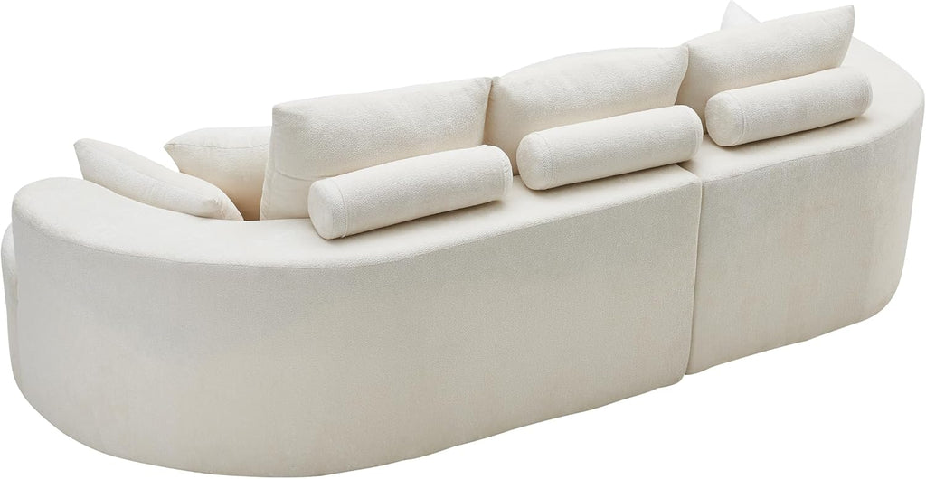 Christopher Knight Home Carden 106' Curved Modular Sectional Sofa, Comfy Sofa Couch with Chaise Lounge, Modern Cloud Couch with Deep Seat, Fabric Upholstered Seating Set for Living Room Bedroom, White