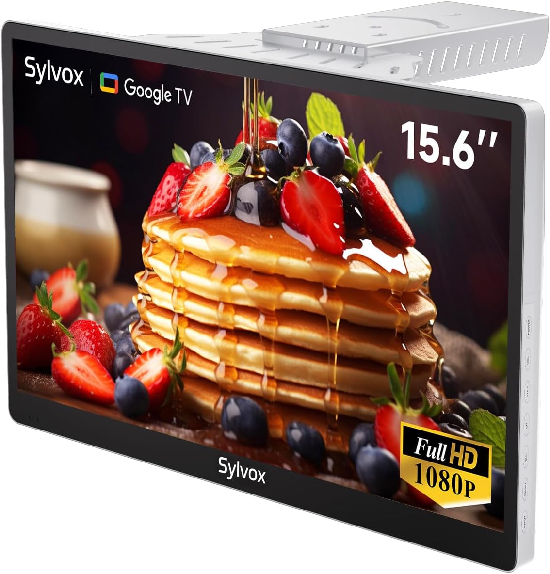 SYLVOX 15.6' Kitchen TV, 1080P FHD Under Cabinet TV with App Store, Voice Assistant, Chromecast, 12-Volt for Small Spaces, Kitchen, Bedroom, RV - Fits Tight Cabinets