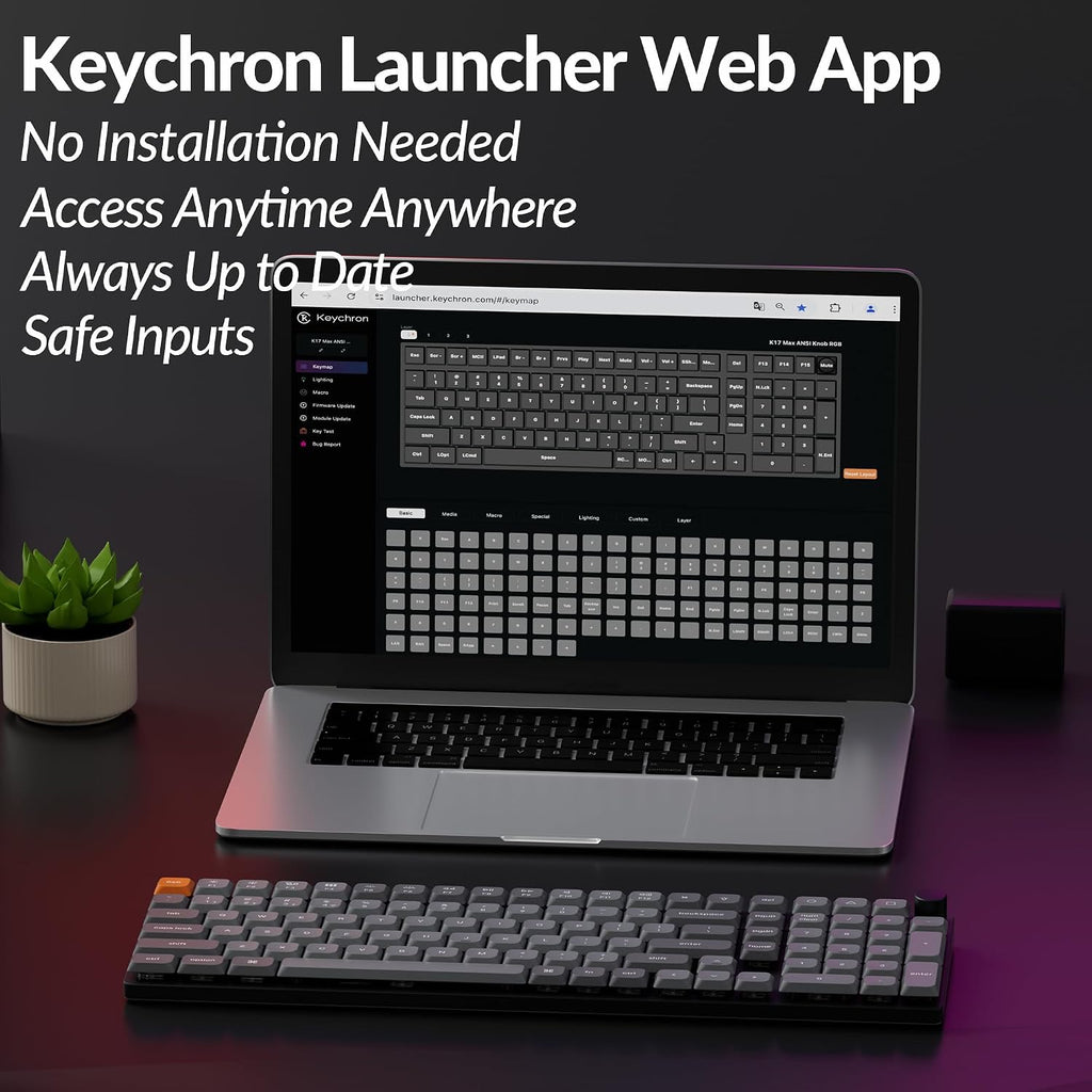 Keychron K17 Max 96% Layout QMK/Launcher Ultra-Slim Wireless/Type-C Wired Mechanical Keyboard with RGB Backlit Hot-Swappable, Low-Profile Gateron Mechanical Brown Switch Compatible with Mac Windows