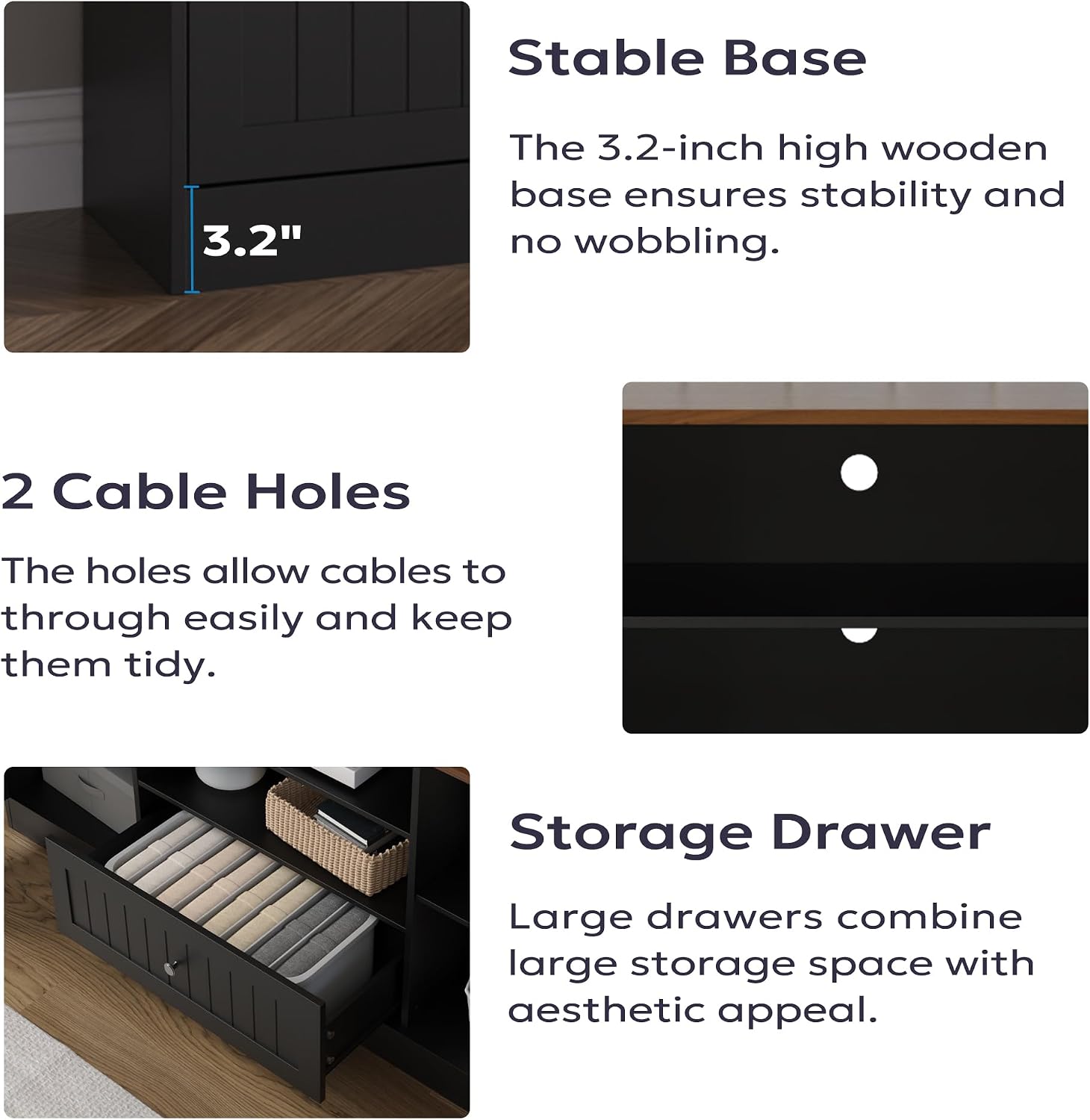 Furnify Farmhouse TV Stand for TVs up to 70 Inch, 63 Inch Entertainment Center with Storage Drawer and Open Shelves, Modern Media Console for Living Room, Bedroom, Black