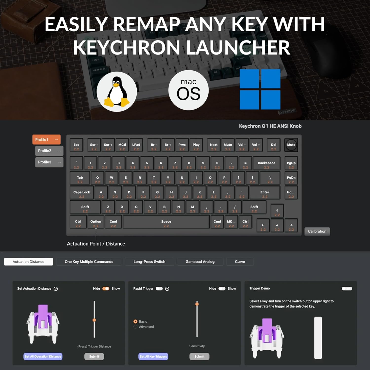 Keychron Q1 HE Wireless Custom Keyboard Rapid Trigger QMK Launcher 2.4 GHz Bluetooth 5.2 with Gateron Double-Rail Magnetic Switch, RGB Compatible with Mac Windows Linux (Hot-swappable)