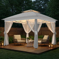 11x11Ft Pop Up Gazebo with Mosquito Netting, Outdoor Heavy Duty Instant Canopy with Sturdy Metal Frame & Double Roofs, Patio Shelter for Backyard, Garden, Lawn, Deck