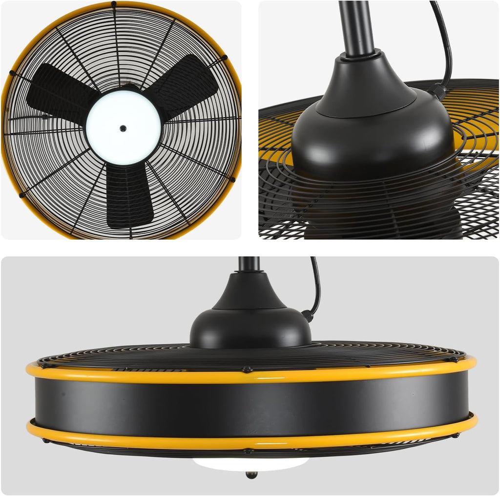 Orison 22'' Outdoor Ceiling Fans with Lights, Wet Rated Gazebo Fan with Remote, Plug in Hanging Fan for Patio Waterproof, App Controll (Yellow(black blades))