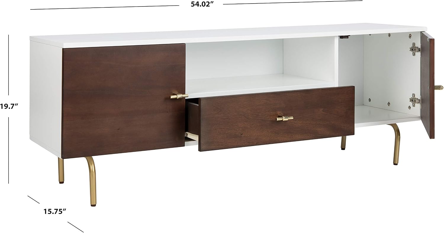 SAFAVIEH Genevieve TV Stand for up to 65' Flatscreen – Walnut & White, Mid-Century Modern Storage Cabinet, Entertainment Media Console (MED5000A)